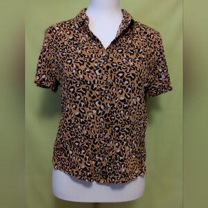 Rewind Black and Tan Leopard Print Button-Down Shirt
